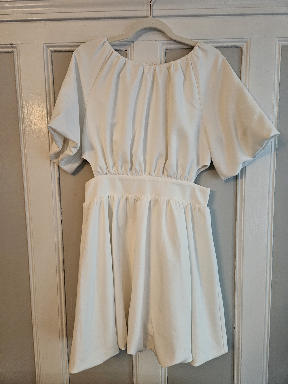 Versona Cream Short Sleeve Gathered Waist Mini Dress